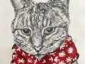 Cosy cat - commissioned pencil drawing of a cat wearing a red scarf