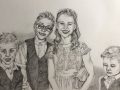 Pencil drawing of four children at a wedding