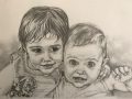 Pencil portrait of two young sisters