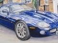 Watercolour painting of Jaguar. The use of watercolour shows up the gloss of the paintwork beautifully.